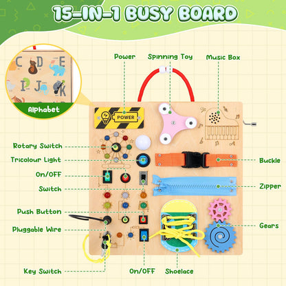 Tablero sensorial Montessori MoKo Busy Board con interruptor de luz LED