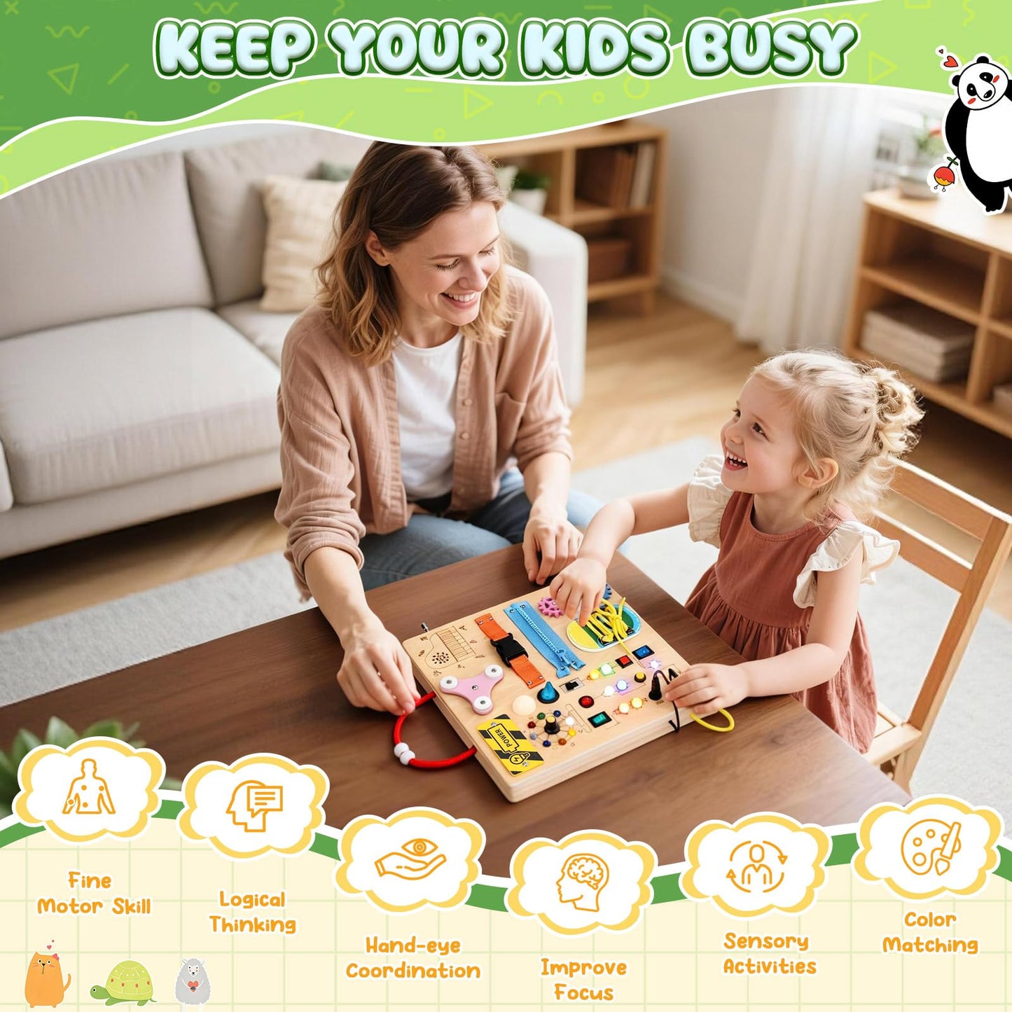 Tablero sensorial Montessori MoKo Busy Board con interruptor de luz LED