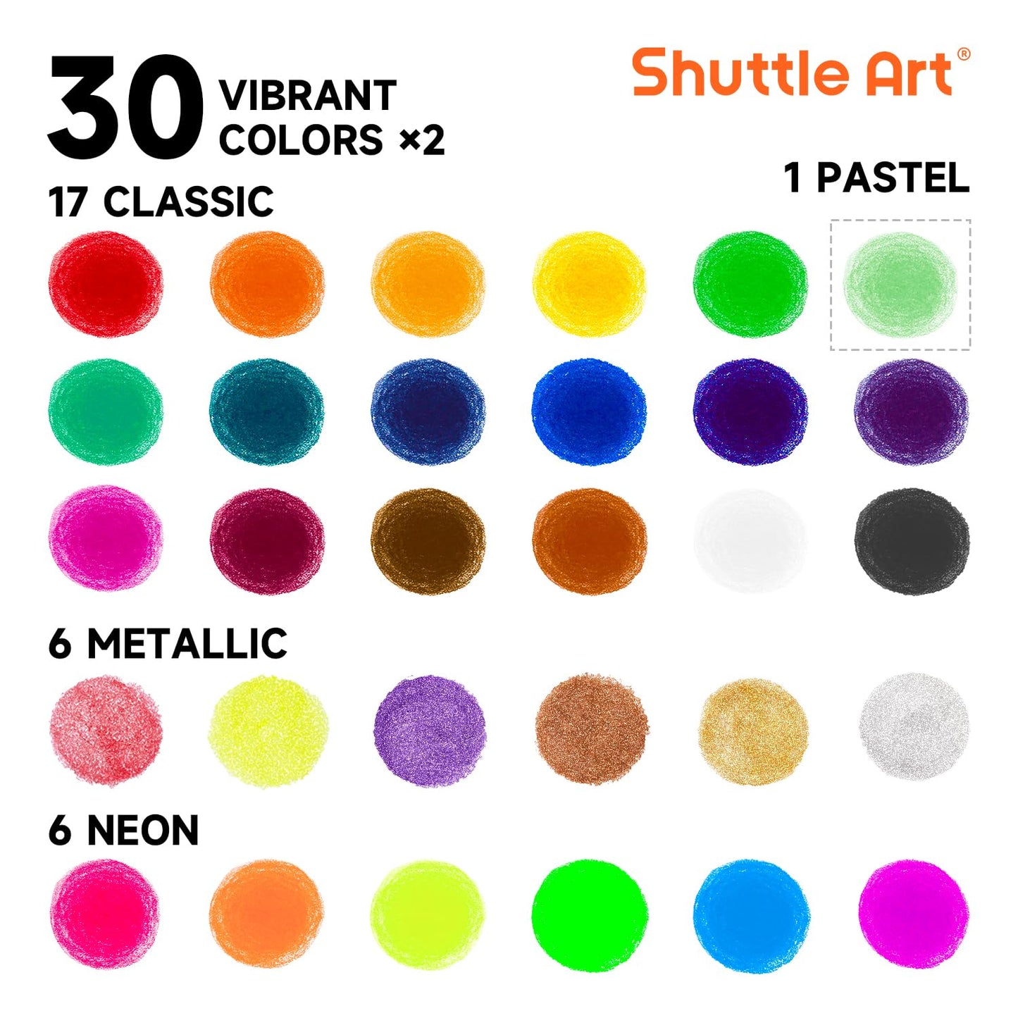 Shuttle Art Varillas de pintura al temple (60 unidades, 2 juegos de 30 colores de pintura de témpera sólida)