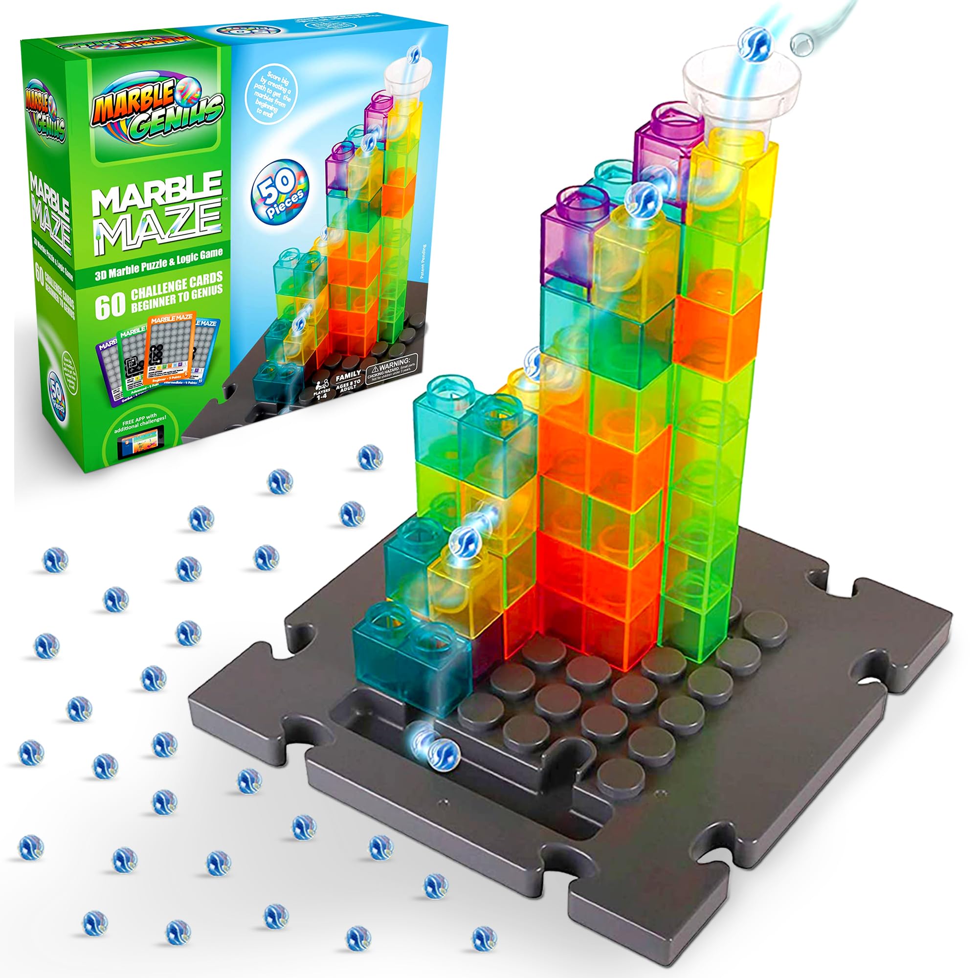 Marble Genius Juego de laberinto de mármol: 50 piezas de construcción