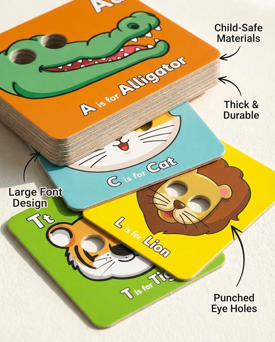 Tarjetas flash del alfabeto de animales gigantes, 26 tarjetas en mayúsculas y minúsculas