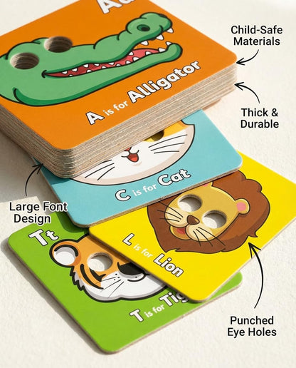 Tarjetas flash del alfabeto de animales gigantes, 26 tarjetas en mayúsculas y minúsculas