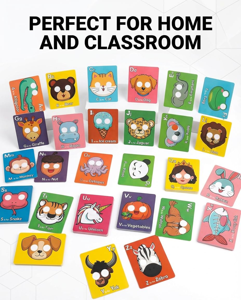 Tarjetas flash del alfabeto de animales gigantes, 26 tarjetas en mayúsculas y minúsculas