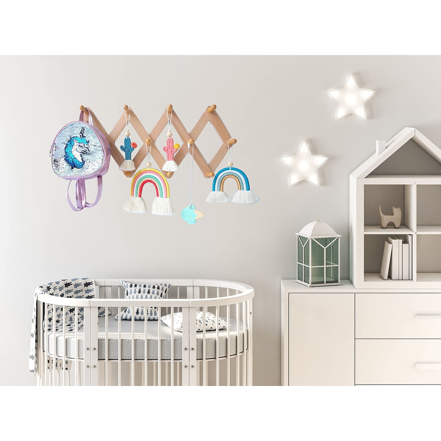 Mila Millie Estante de pared de madera expandible estilo acordeón | 13 ganchos