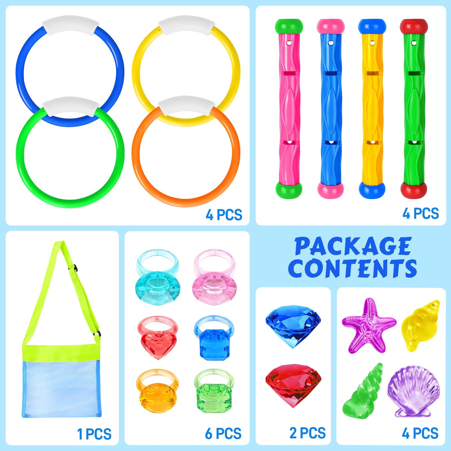 20 piezas de juguetes de natación para buceo en la piscina