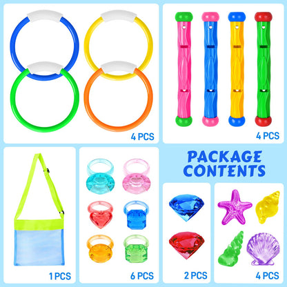 20 piezas de juguetes de natación para buceo en la piscina