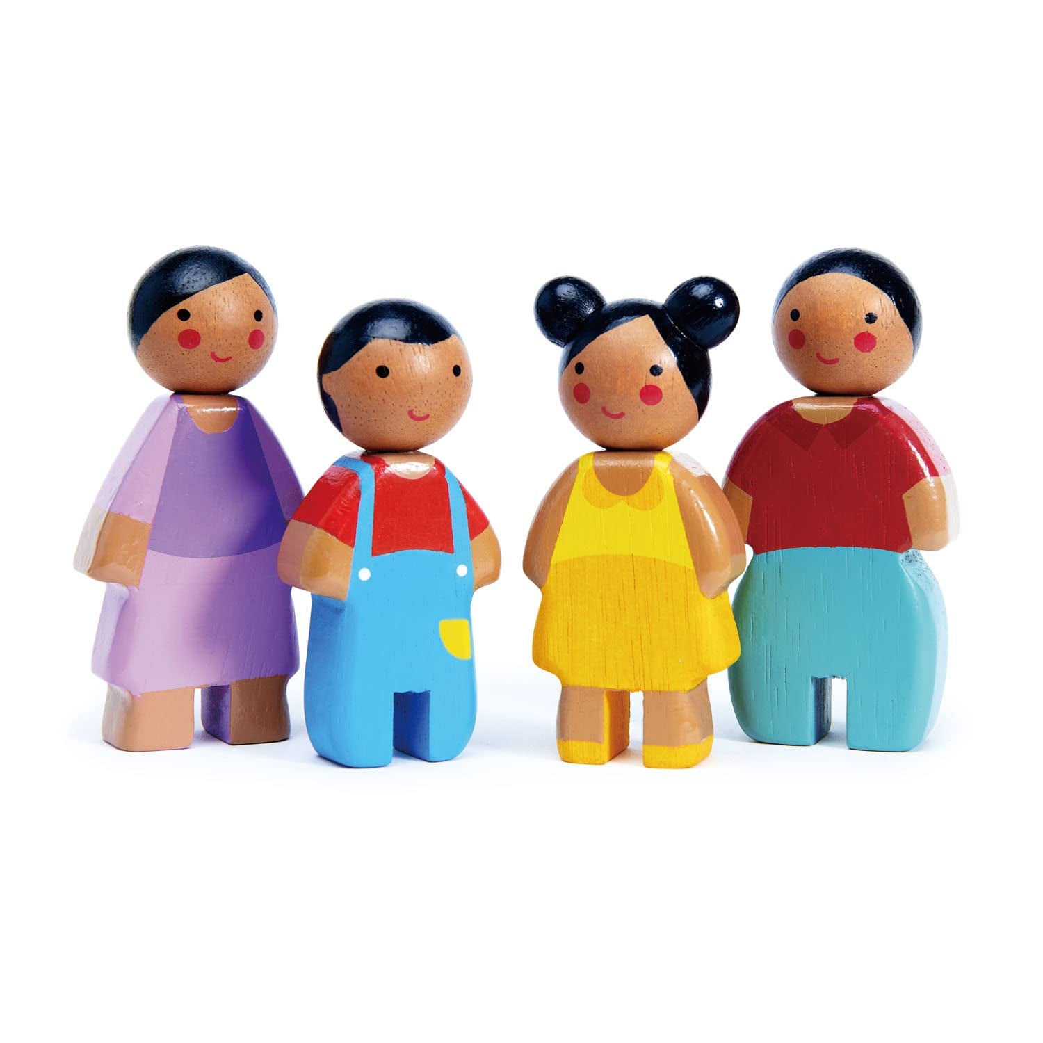 Tender Leaf Toys - Sunny Doll Family - Juego de 4 muñecas de madera multiculturales