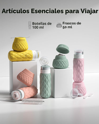 Botellas de viaje de silicona para artículos de tocador, paquete de 8 artículos