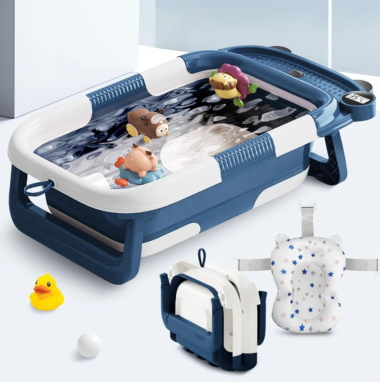 Q-MIULIKE - Bañera plegable para bebés recién nacidos con termómetro