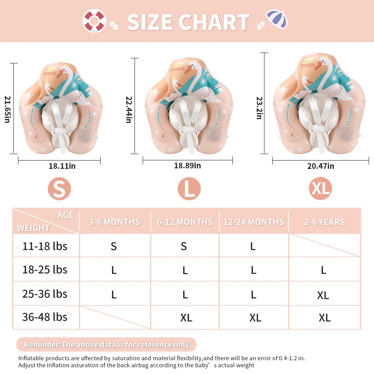 Swimbobo Flotador de natación para bebés, para 3-36 meses (rosa, grande)