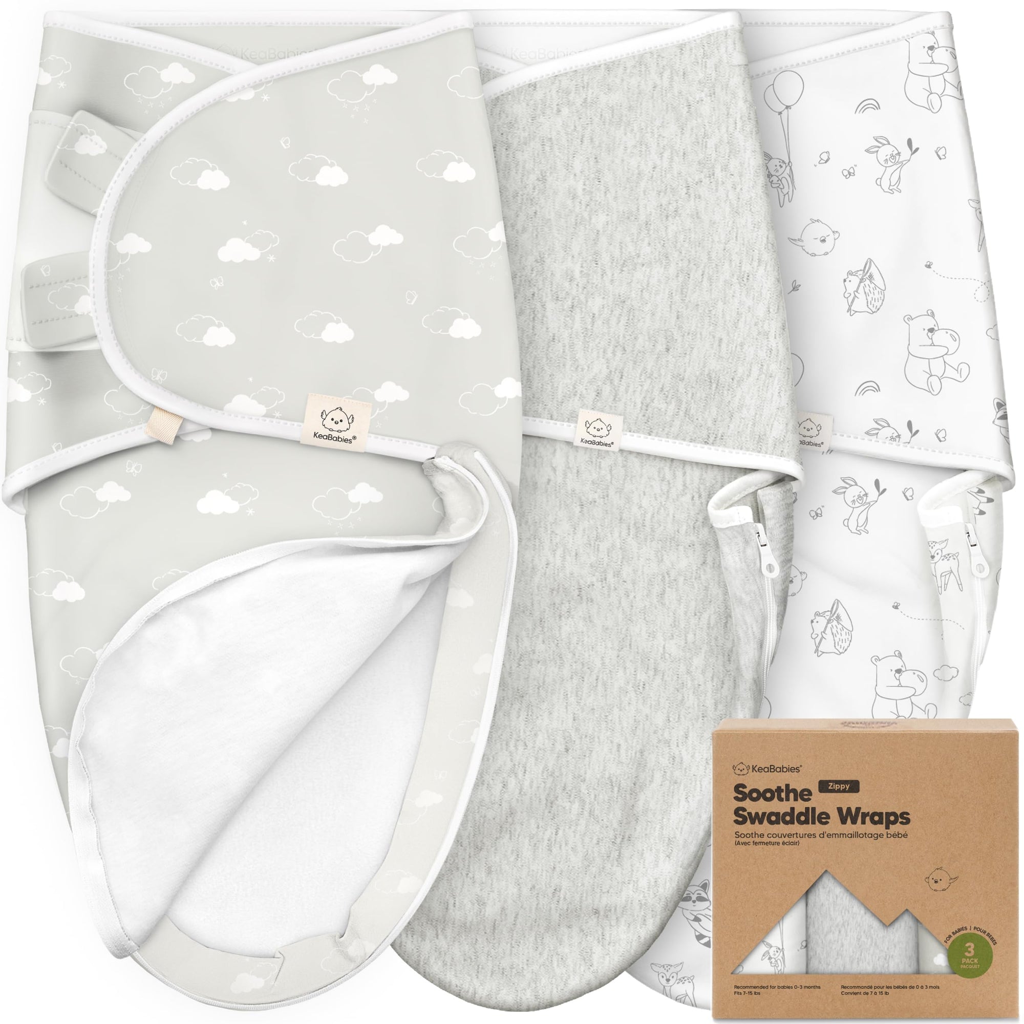 Keababies sacos de dormir para bebé con cremallera, paquete de 3 sacos para recién nacidos