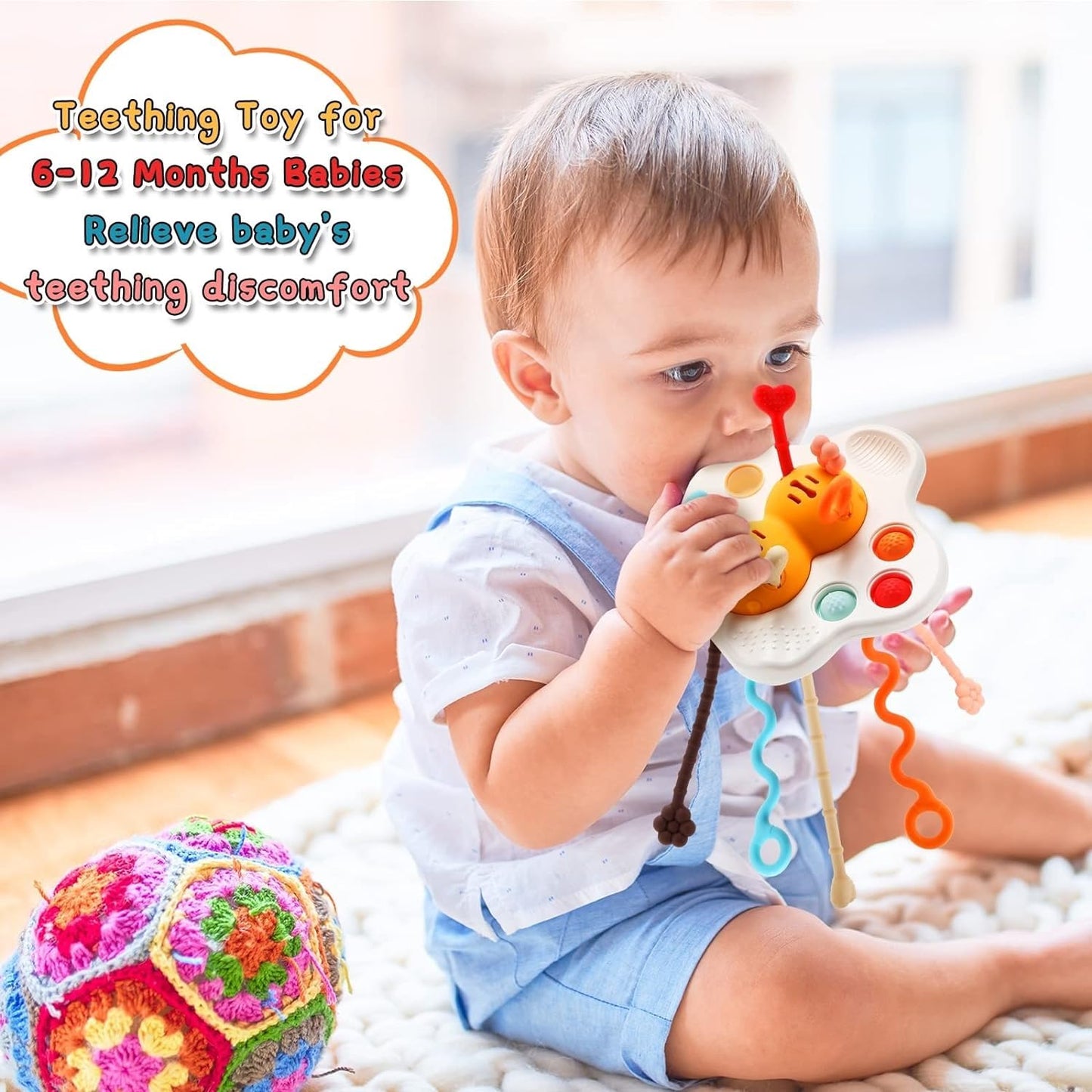 Juguete de silicona con cuerdas para tirar, 1 a 3 años