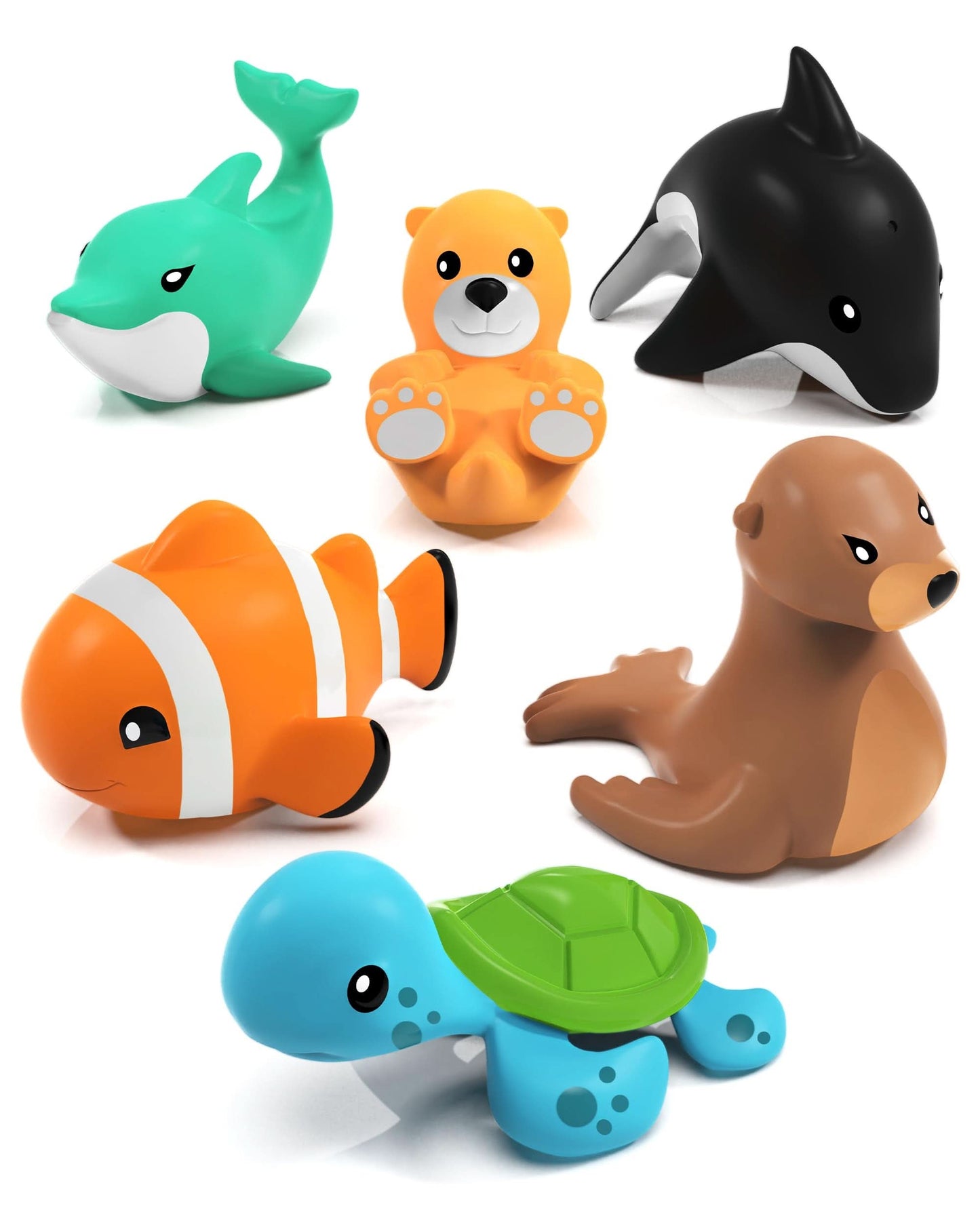 Tub Works® Juguetes de baño Marine™ sin moho, paquete de 6