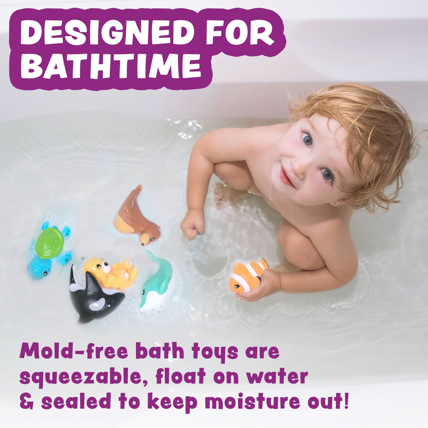 Tub Works® Juguetes de baño Marine™ sin moho, paquete de 6