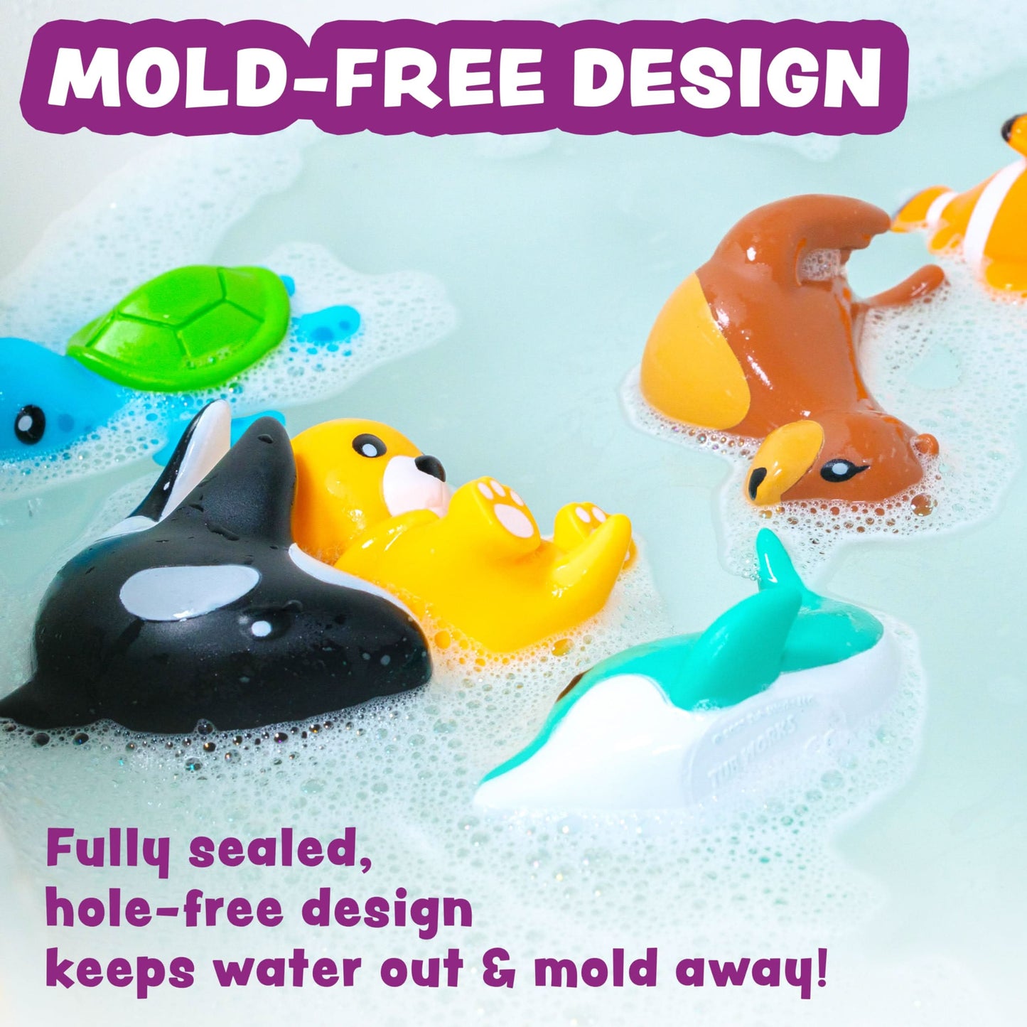 Tub Works® Juguetes de baño Marine™ sin moho, paquete de 6