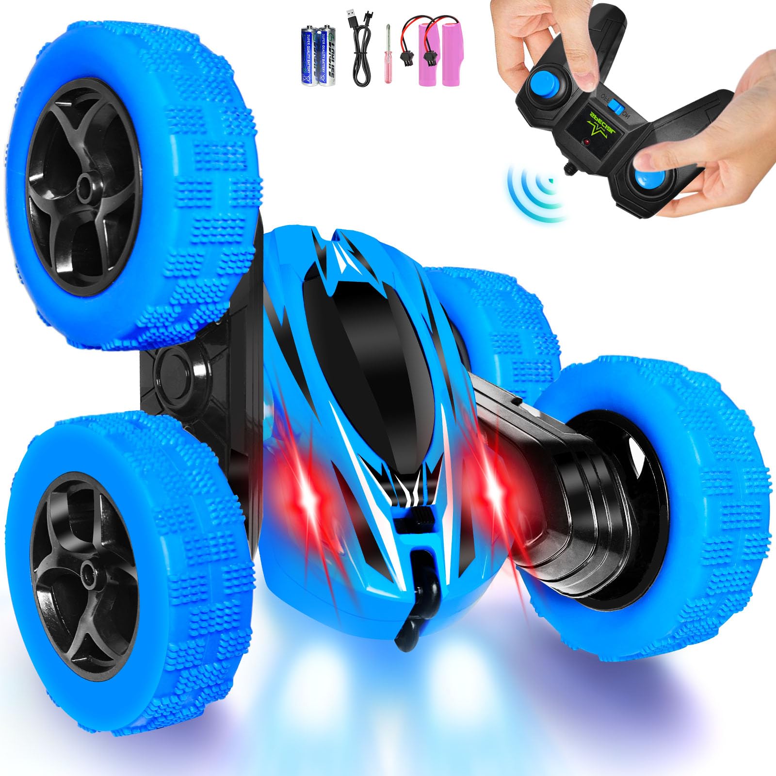 Coche de control remoto, 2.4 GHz, doble cara 360°, giros eléctricos de carreras a control remoto