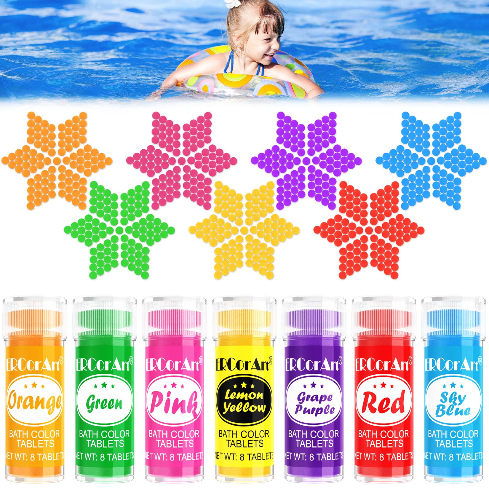 Tabletas de color de baño para niños, 160 unidades de colores de baño seguros para niños, no tóxicos, 7 colores