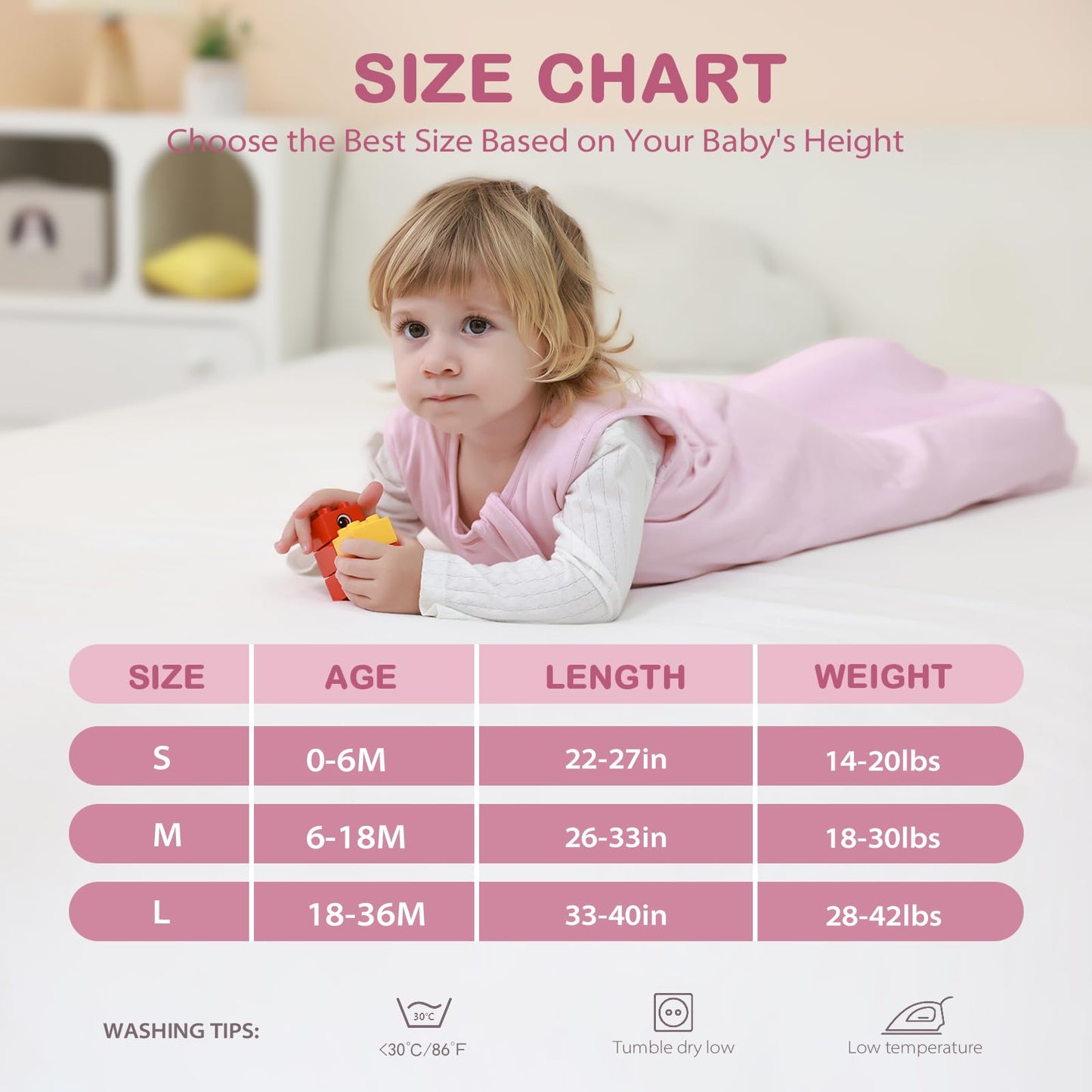 Saco de dormir unisex Mosebears de rayón de bambú, 1.5tog, 6-18 meses