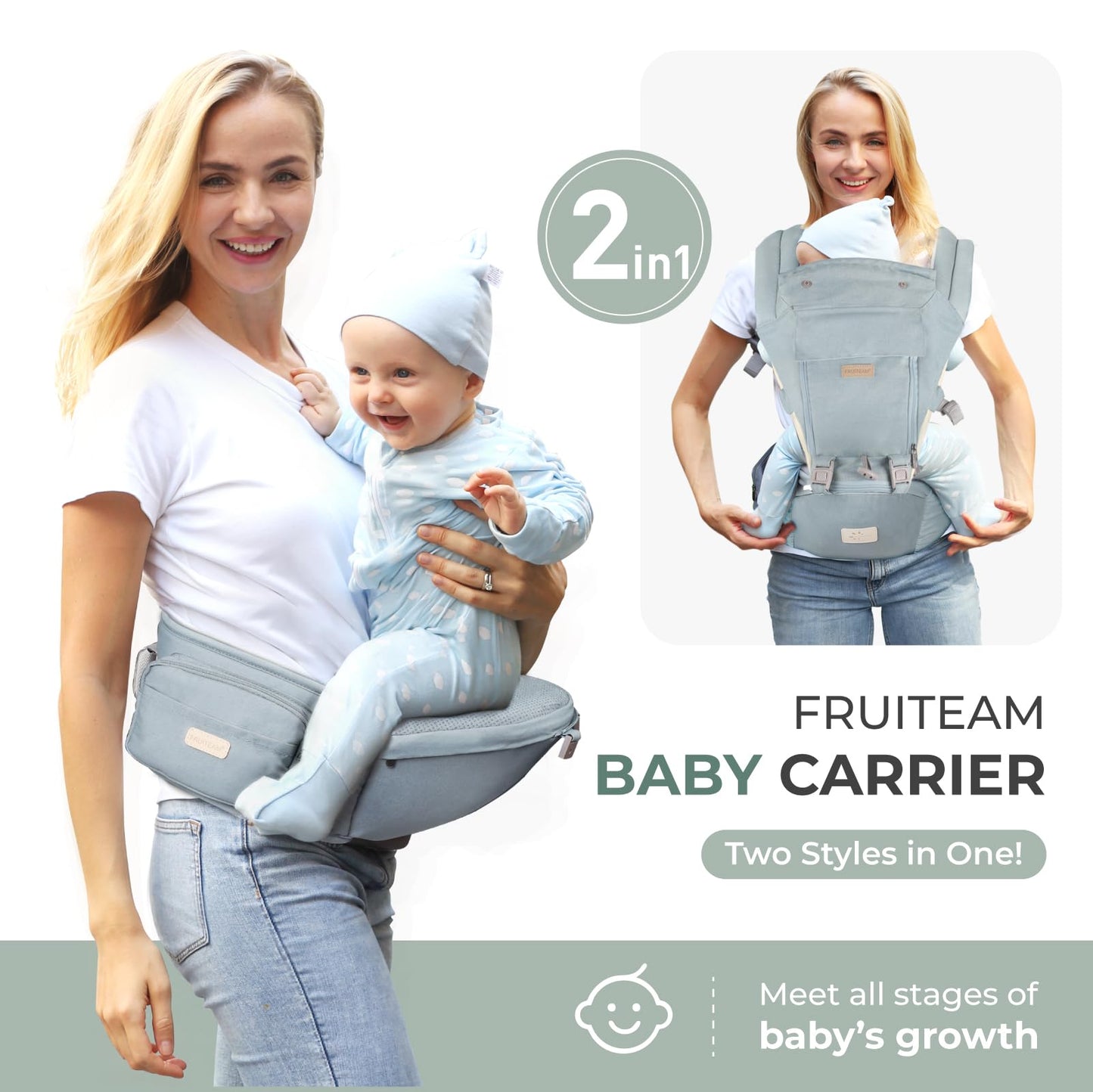 FRUITEAM Portabebés 6 en 1 con taburete de cintura/asiento de cadera