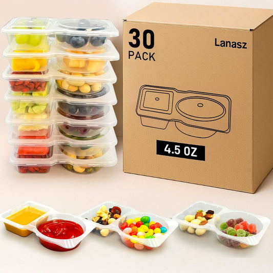 30 juegos de recipientes reutilizables para aperitivos con tapas, contenedor de plástico desechable