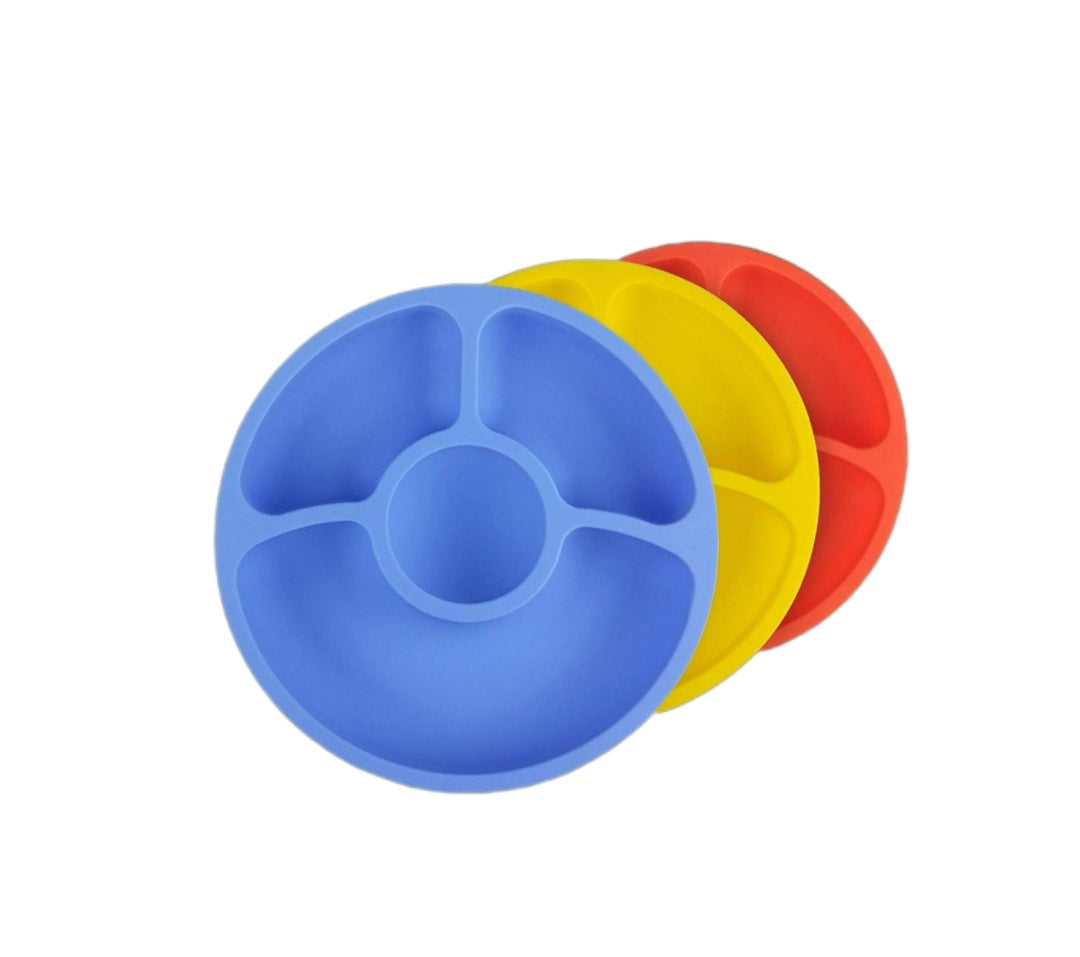 SILIVO- 3 Platos de silicona divididos para bebés pequeños-Amarillo, azul y rojo