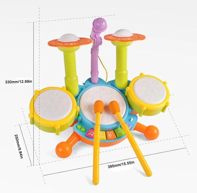 TONZE-Set de batería de juguete con palillos de tambor micrófono