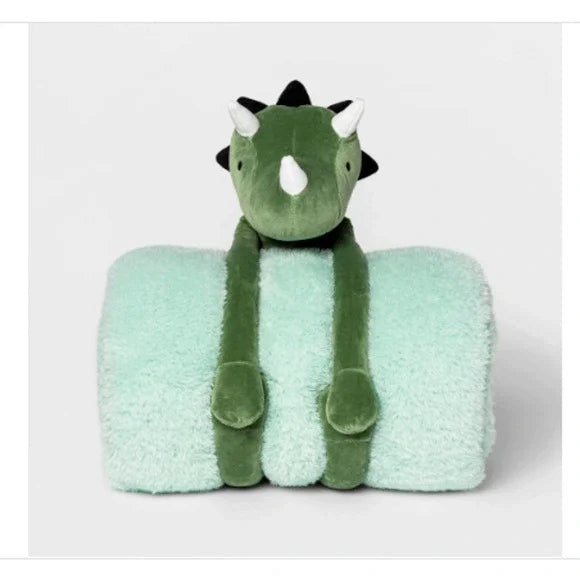 Pillowfort- Peluche dinosaurio verde oliva abrazable (No incluye la manta)