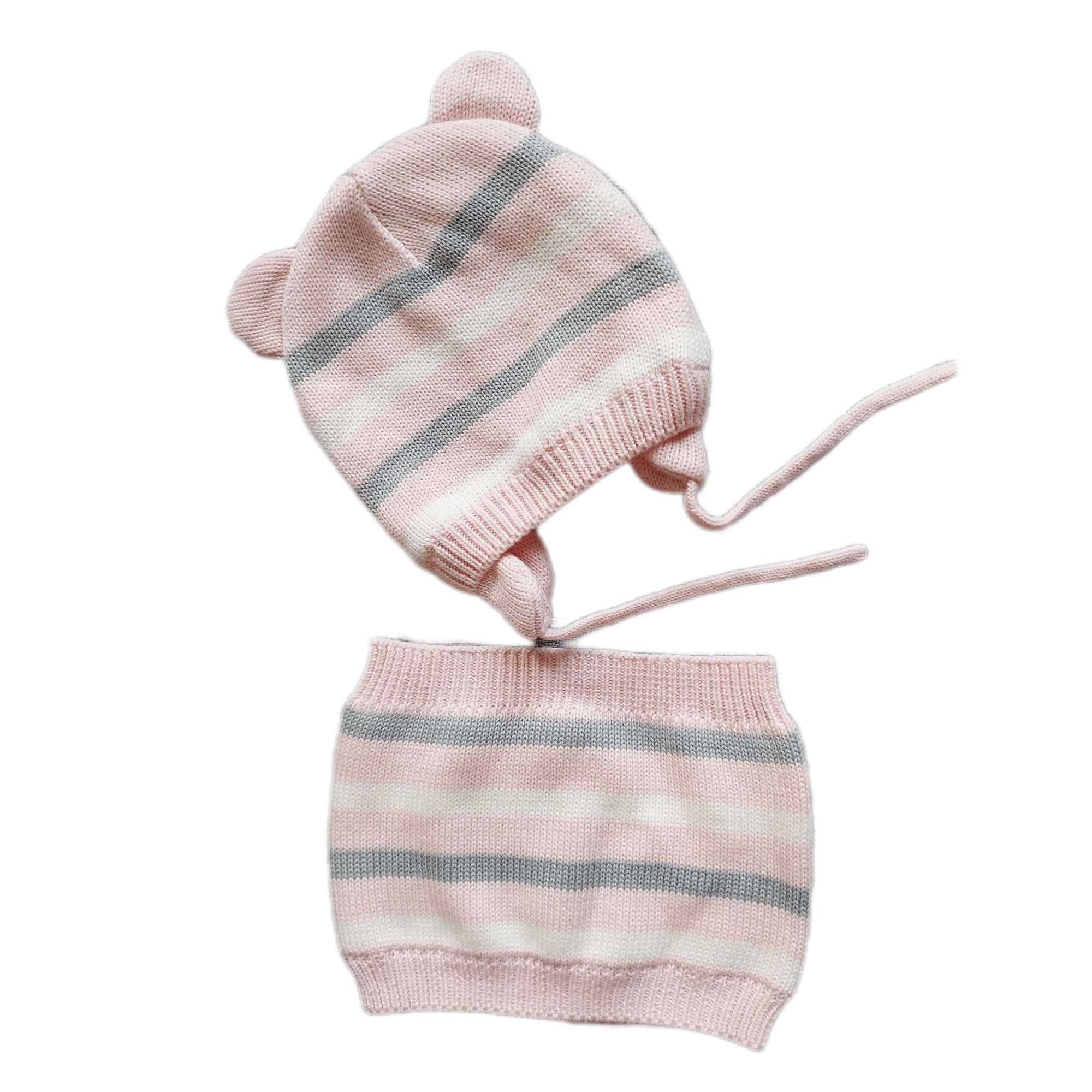 Gorro de rayas con cuello, talla 3-9meses