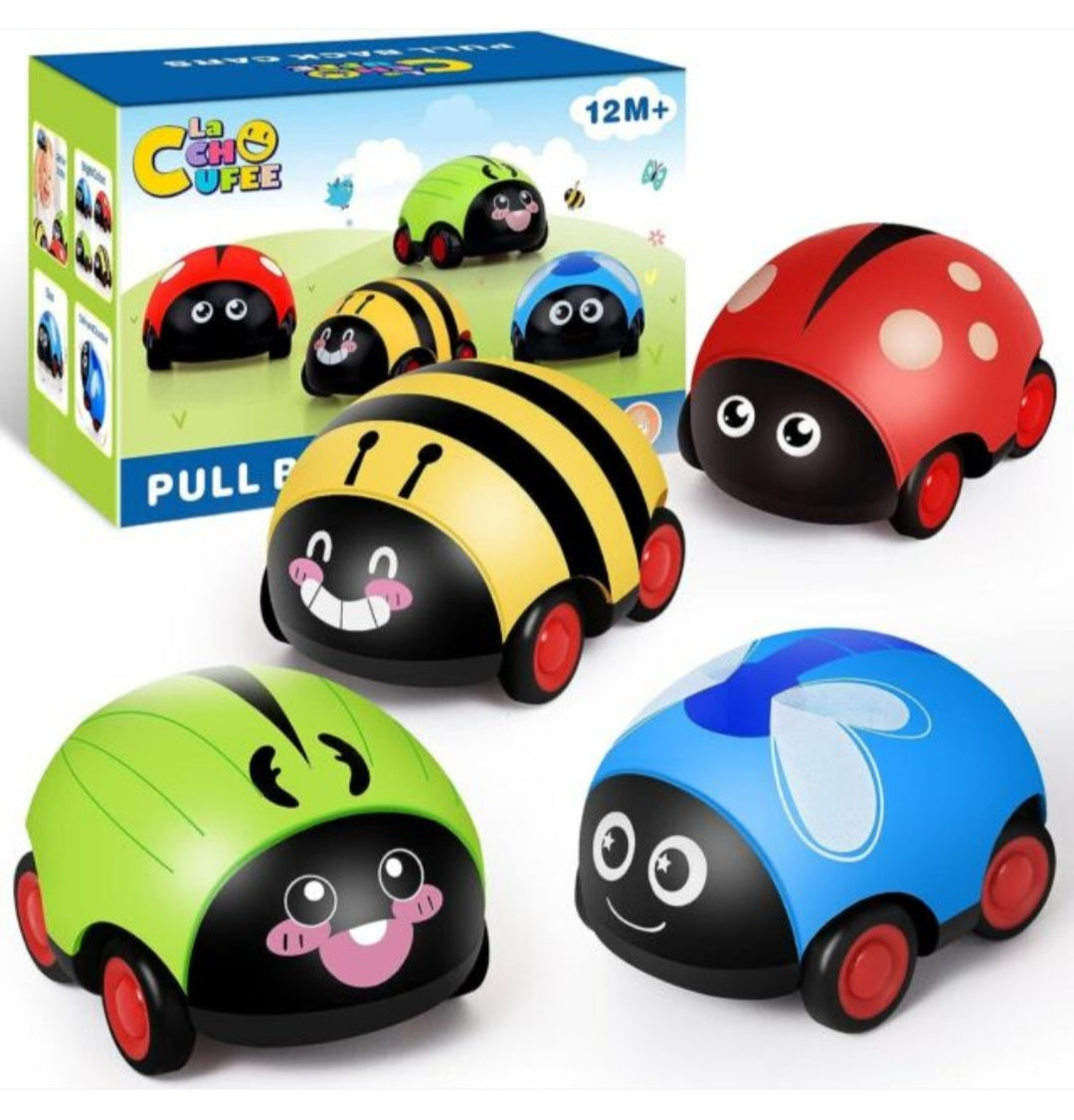 4 juguetes de coche con forma de insecto de empuje