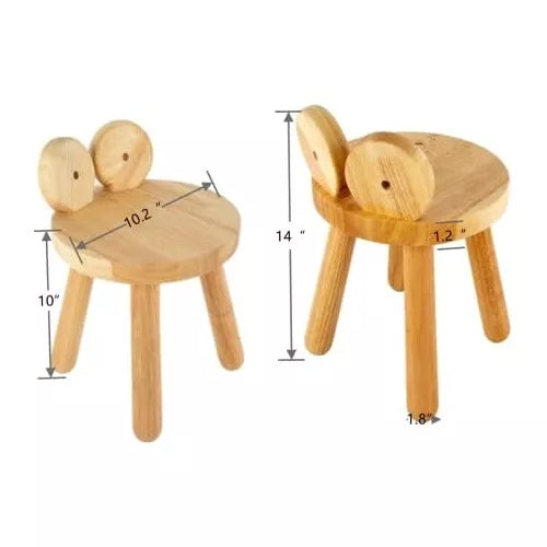 Silla de madera para niños pequeños, madera maciza con acabado natural, rana