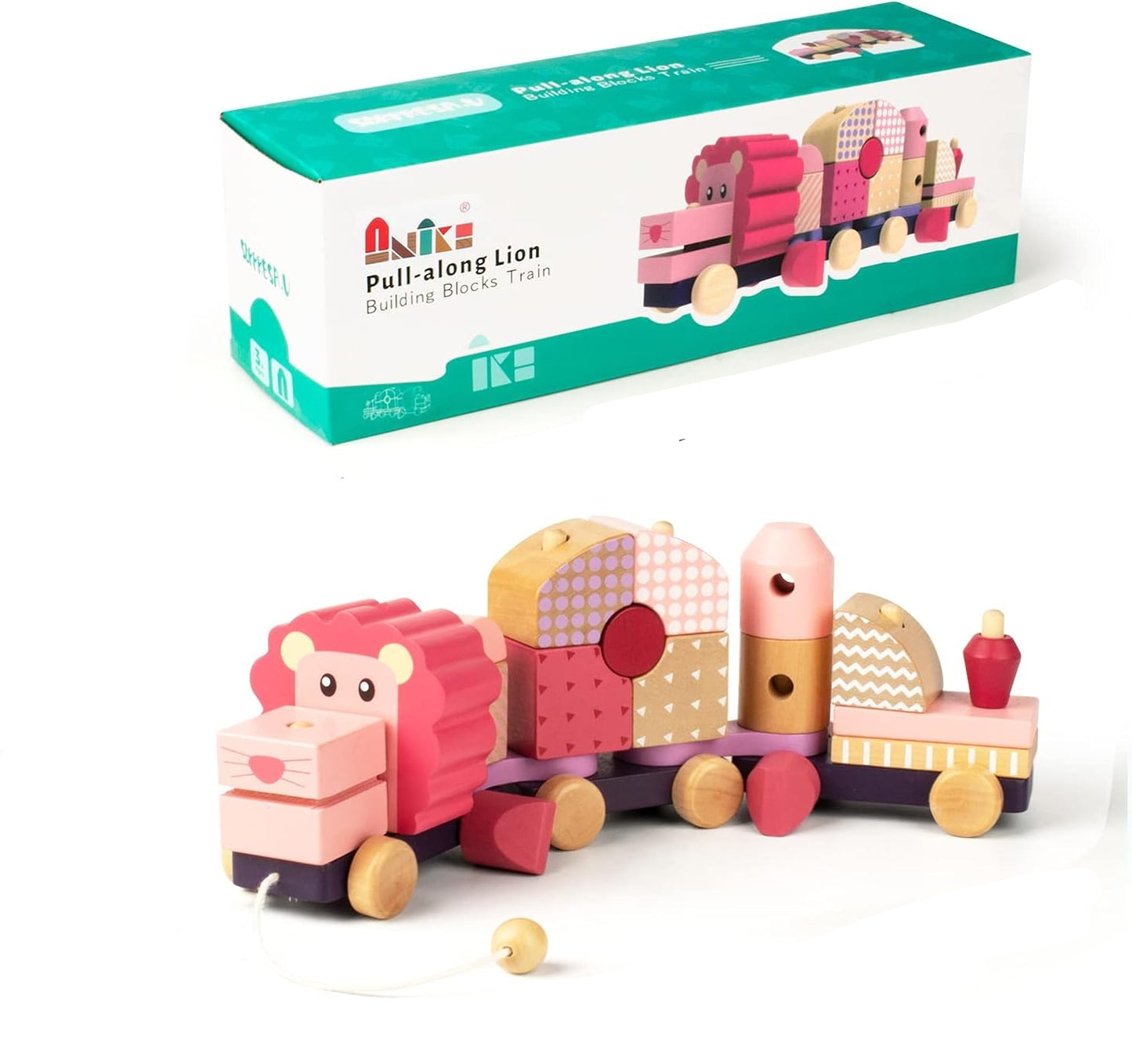 ANIKI- Tren apilable de madera: juguete de tracción con clasificador de formas