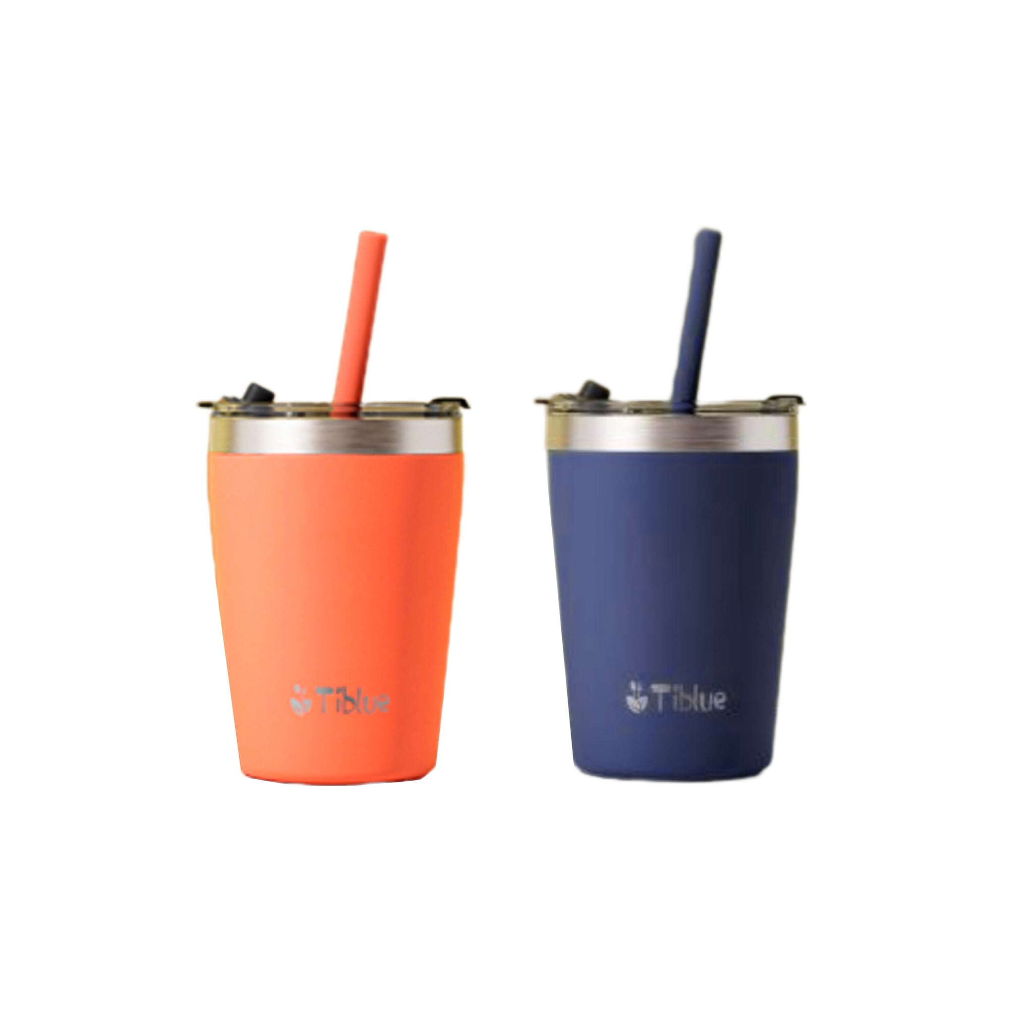 Tiblue - Set de 2 tazas para niños de acero inoxidable de 8 oz (naranja/azul)