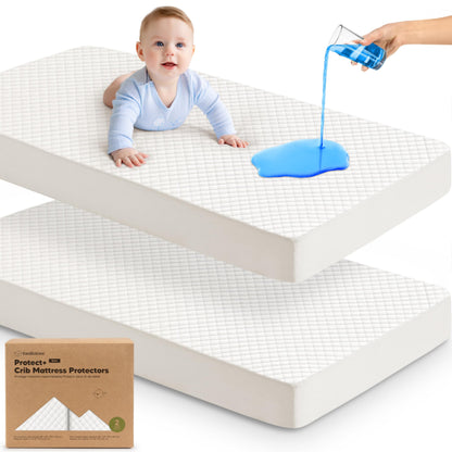 Paquete de 2 protectores impermeables para colchón de cuna con ajuste perfecto - Sábanas silenciosas para colchón de cuna de bebé, 52" x 28"