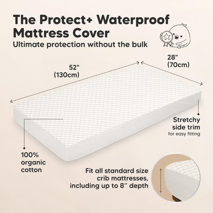 Paquete de 2 protectores impermeables para colchón de cuna con ajuste perfecto - Sábanas silenciosas para colchón de cuna de bebé, 52" x 28"
