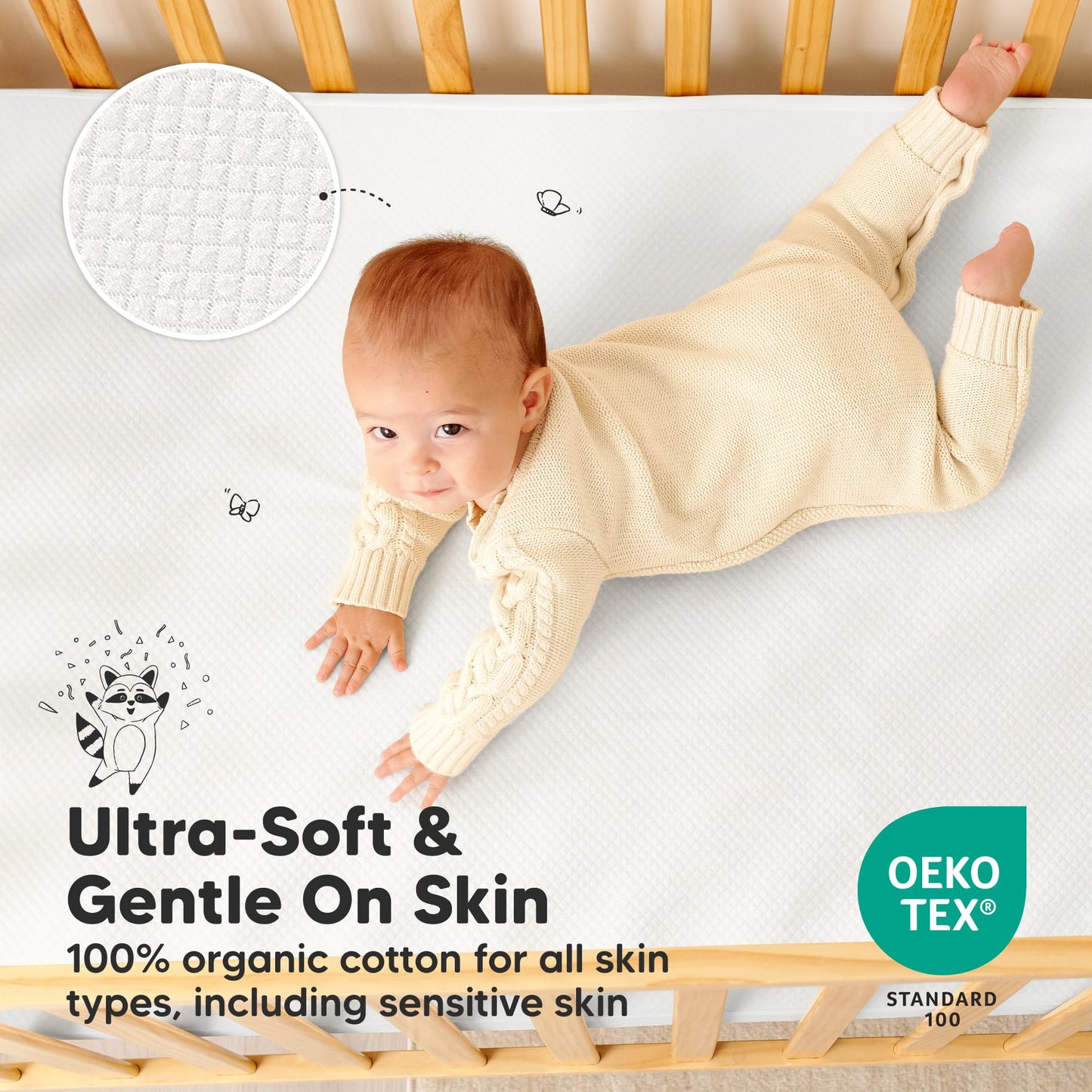 Paquete de 2 protectores impermeables para colchón de cuna con ajuste perfecto - Sábanas silenciosas para colchón de cuna de bebé, 52" x 28"