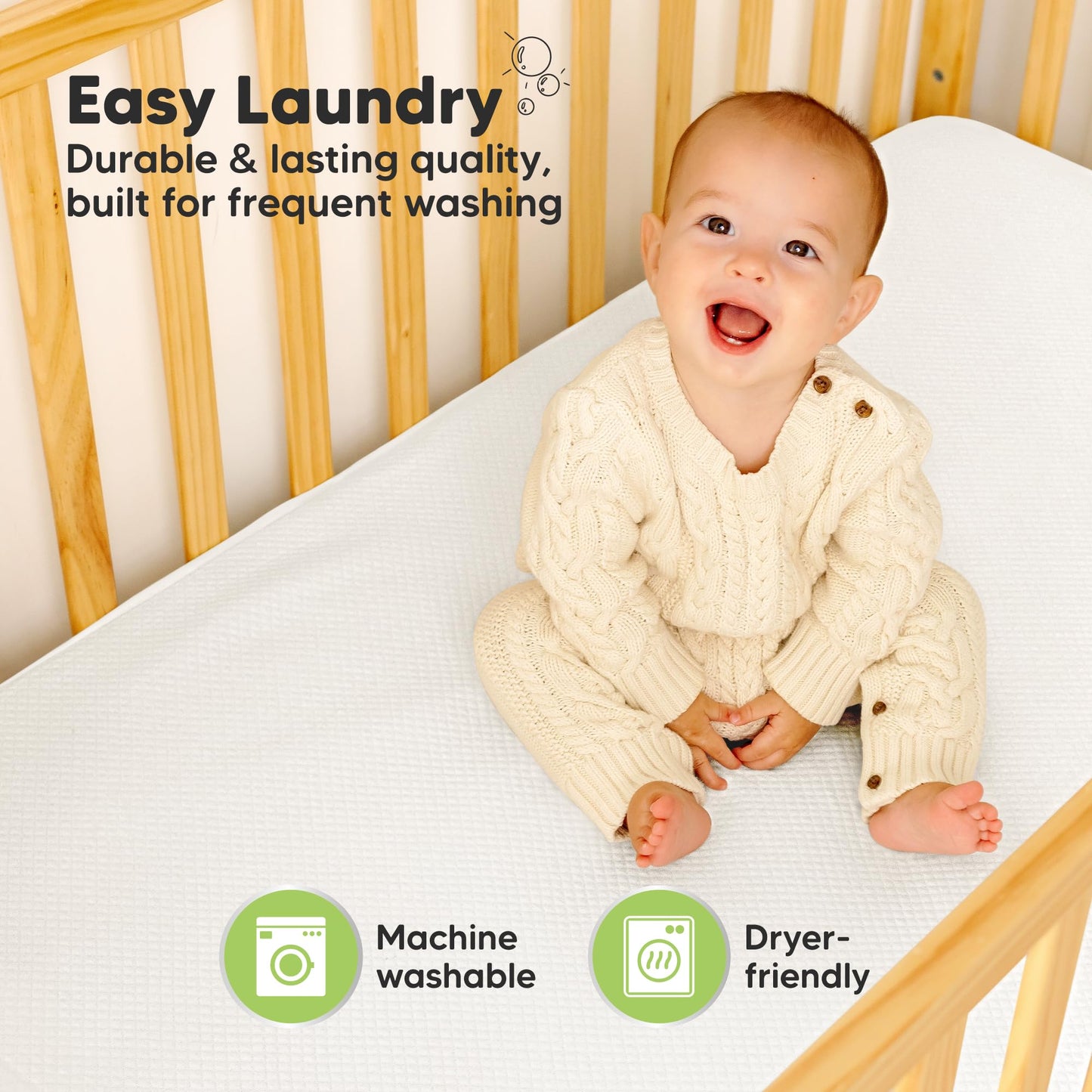 Paquete de 2 protectores impermeables para colchón de cuna con ajuste perfecto - Sábanas silenciosas para colchón de cuna de bebé, 52" x 28"