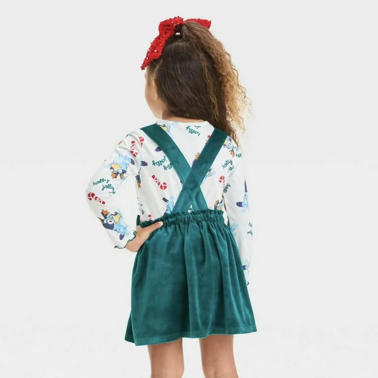 Conjunto de Falda y Top de Manga Larga Bluey Christmas de 2 Pzas para Niña Pequeña - Verde, 18 meses