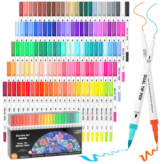 Rotuladores de Pincel de Doble Punta de 120 Colores con 1 Libro para Colorear