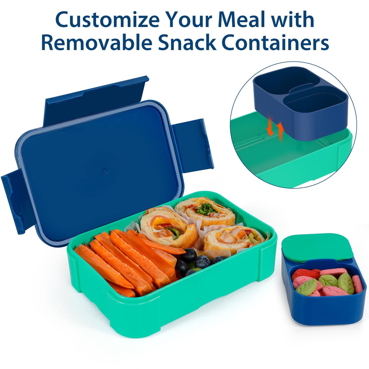 FANCILLA Caja Bento para niños, paquete de 2 recipientes a prueba de fugas con compartimento extraíble