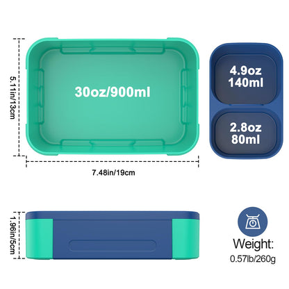 FANCILLA Caja Bento para niños, paquete de 2 recipientes a prueba de fugas con compartimento extraíble