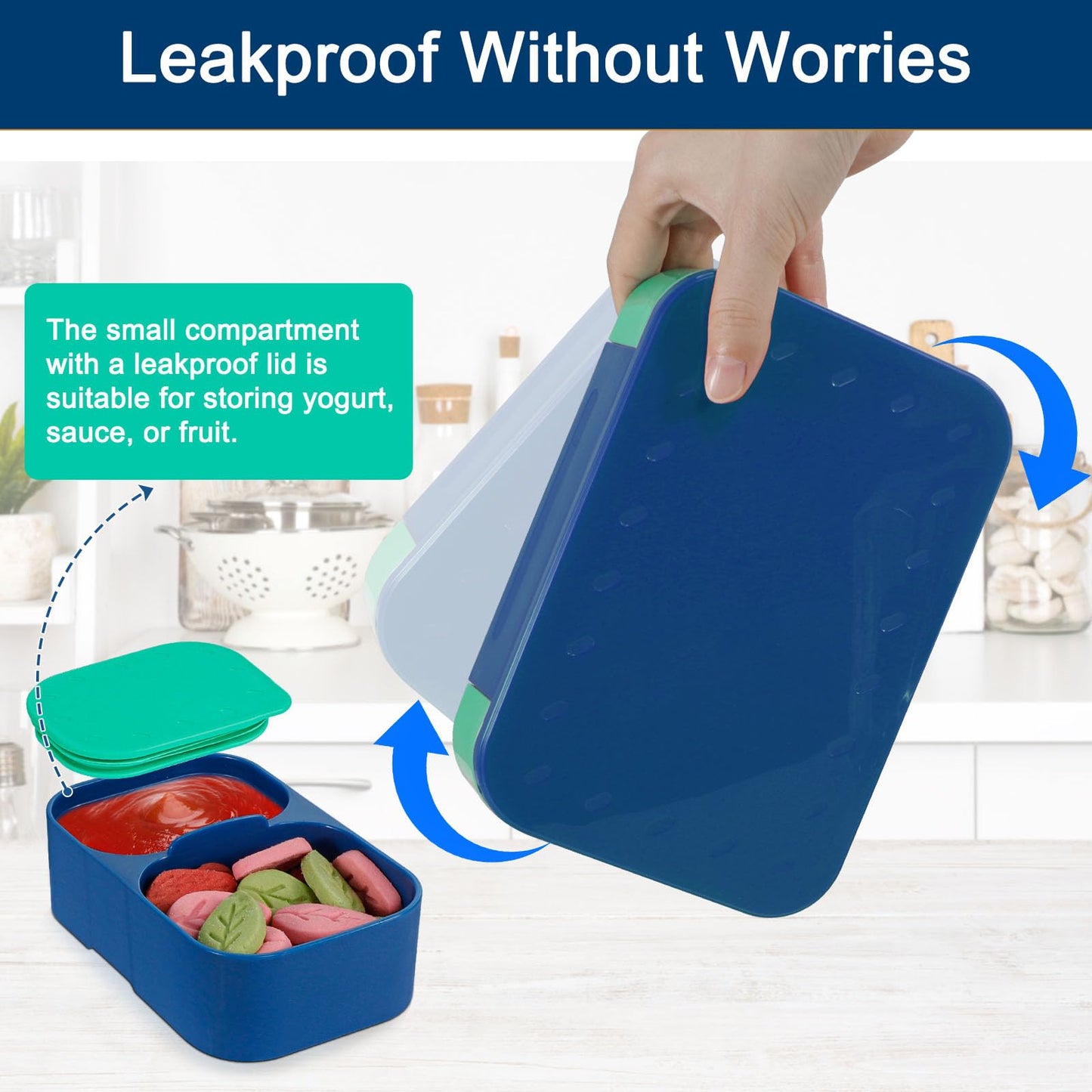 FANCILLA Caja Bento para niños, paquete de 2 recipientes a prueba de fugas con compartimento extraíble