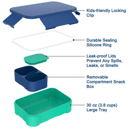 FANCILLA Caja Bento para niños, paquete de 2 recipientes a prueba de fugas con compartimento extraíble
