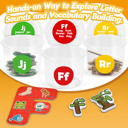 Cubos clasificadores de letras magnéticas y rompecabezas, 208 piezas