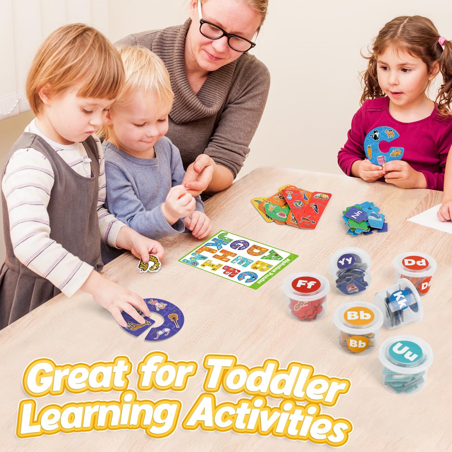 Cubos clasificadores de letras magnéticas y rompecabezas, 208 piezas