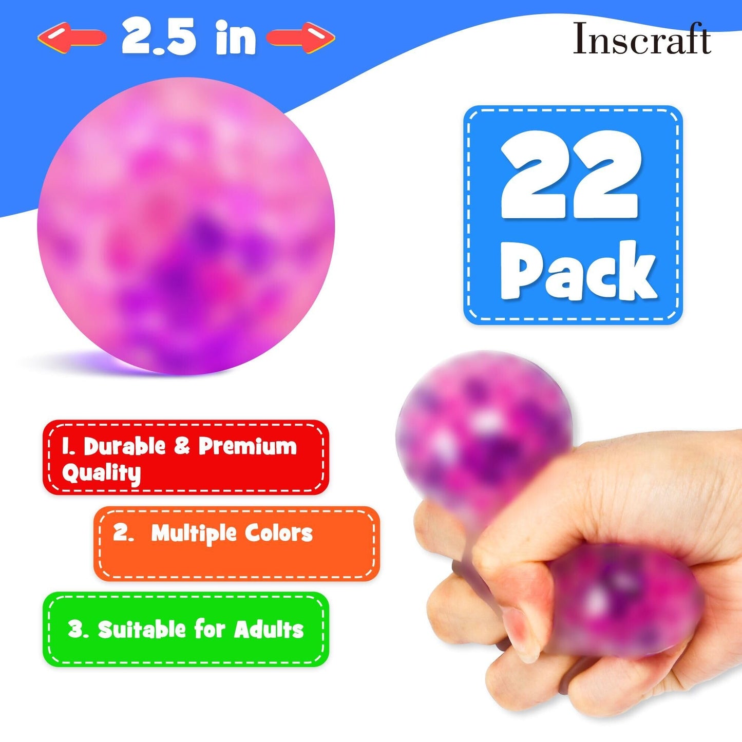 INSCRAFT - Juego de 22 pelotas antiestrés para niños