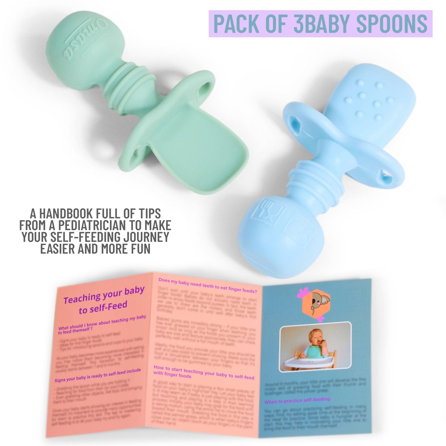 OMASA Cucharas de silicona para bebés de 6 meses en adelante