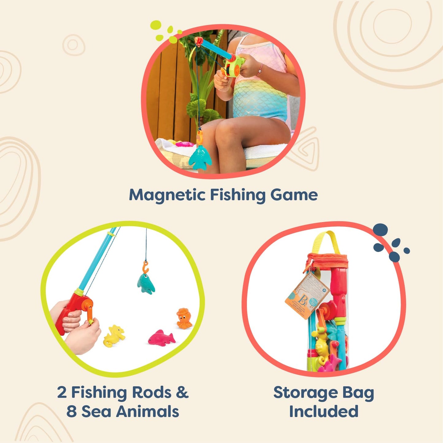 B. toys Little Fisher Kit - Juego de aventura de pesca magnética con varillas dobles
