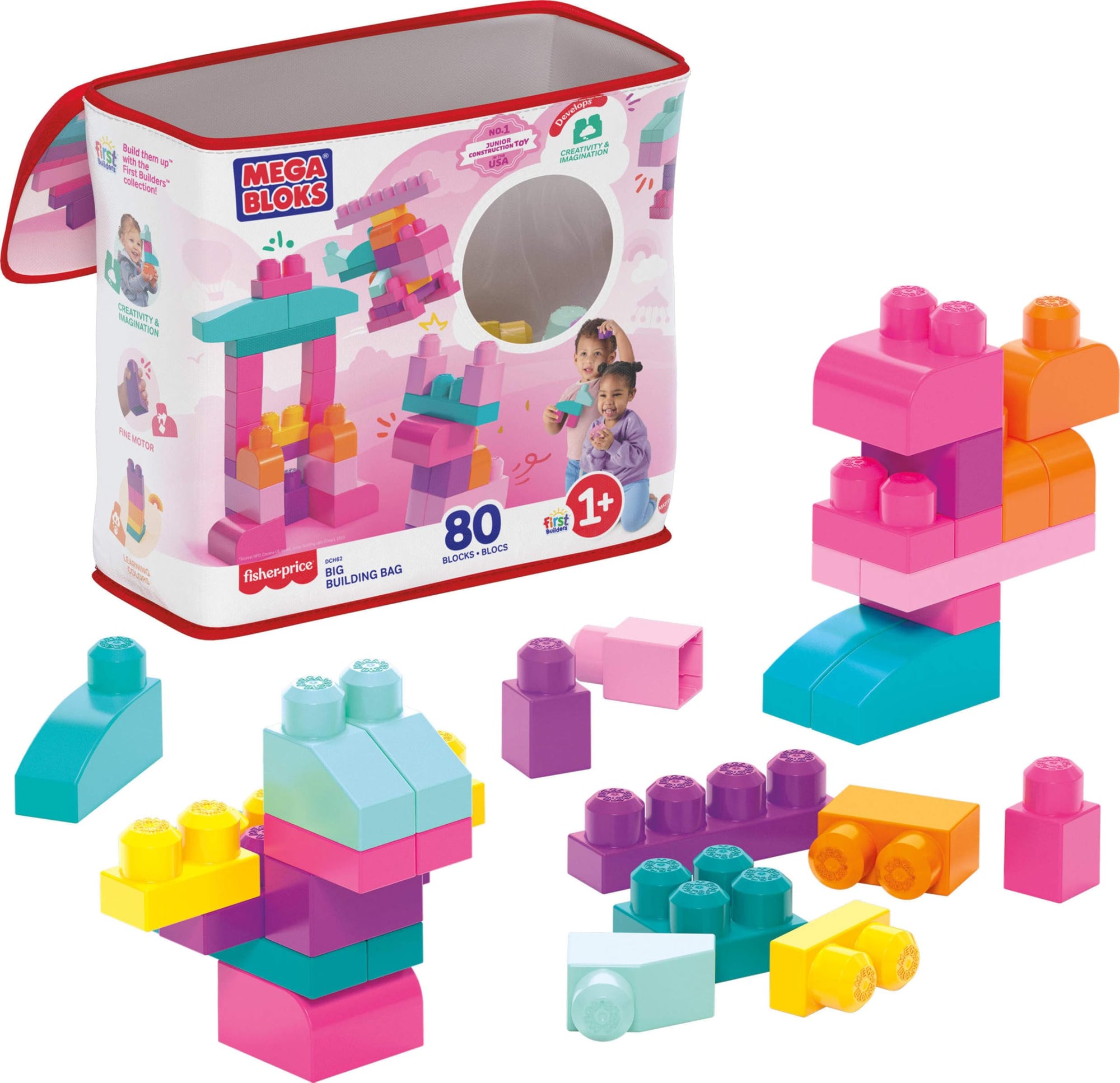 Gran bolsa de bloques de construcción Mega Bloks de 80 piezas, Rosado