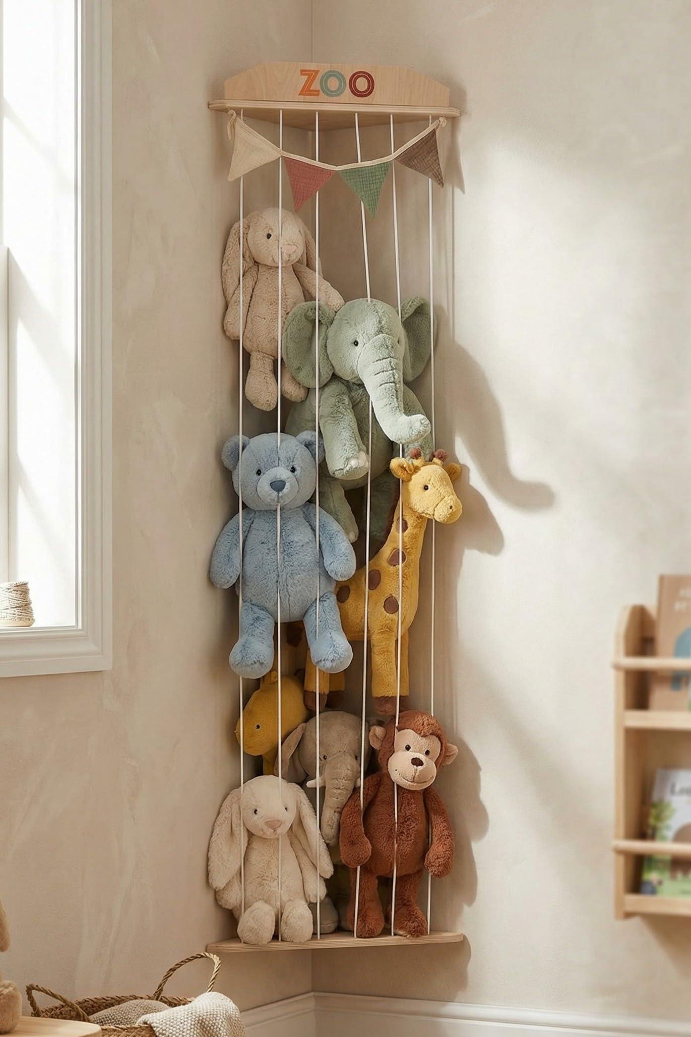 Almacenamiento grande de animales de peluche para la esquina