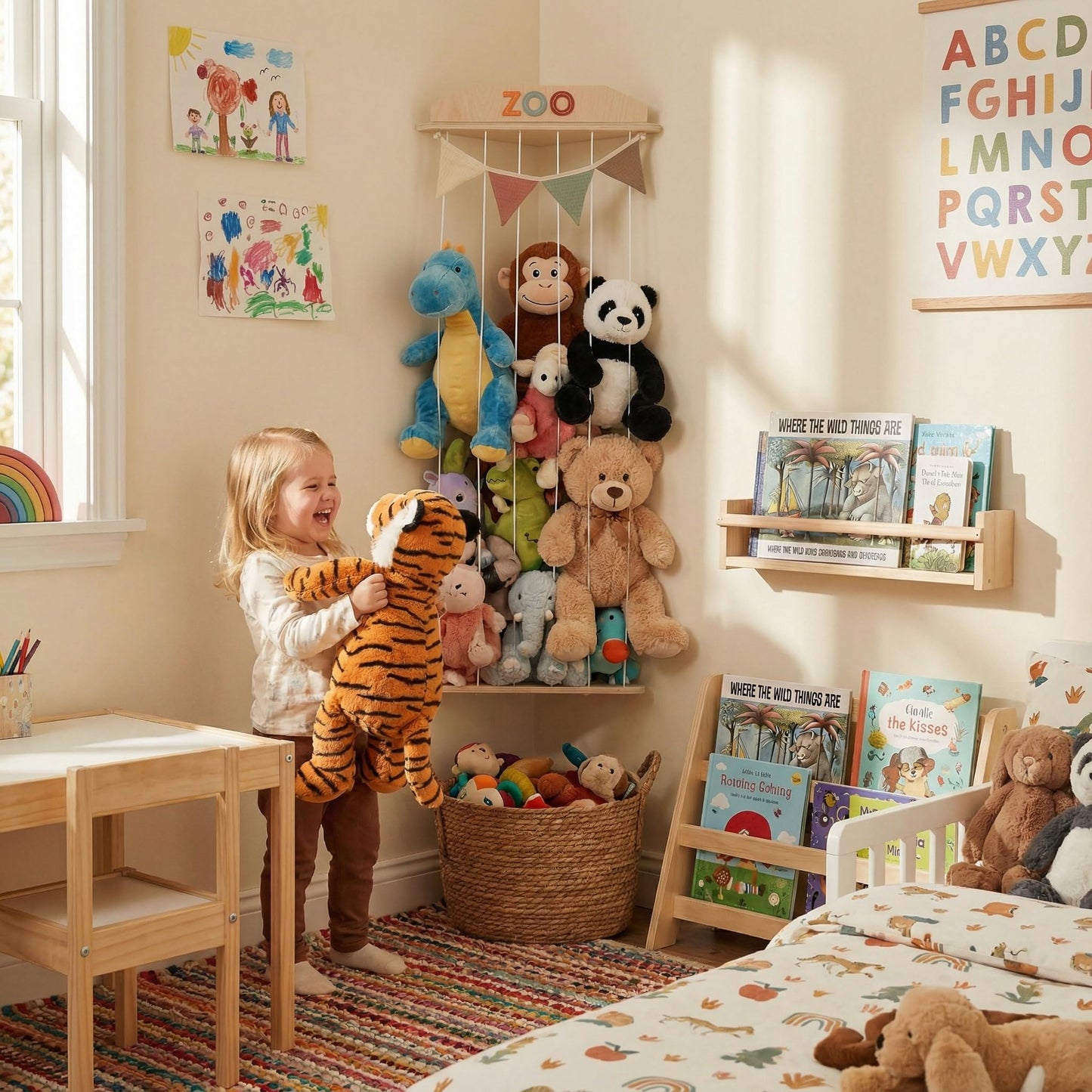 Almacenamiento grande de animales de peluche para la esquina